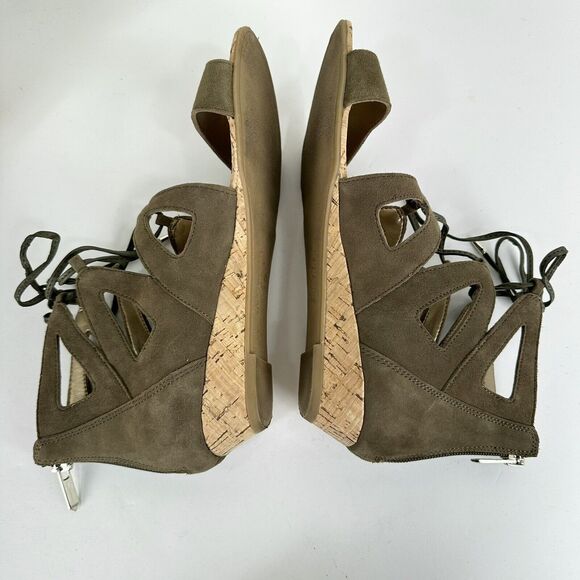 Sam Edelman Dean Caged Gladiator Sandal Green Suede Leather Zip Shoe Size 7.5‎ M - Picture 6 of 8